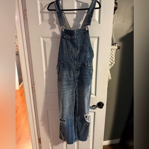 We The Free Blue Denim Cropped Overalls